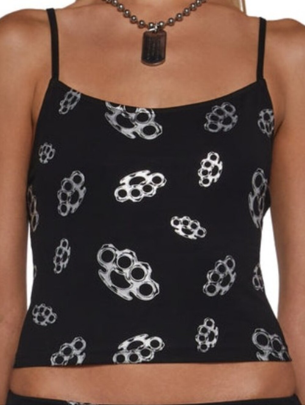 Dolls Kill Black Tank Top with Silver Knuckle Pattern